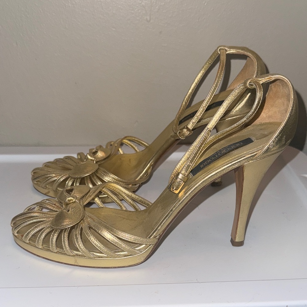 Sergio Rossi Gold Strappy Heels